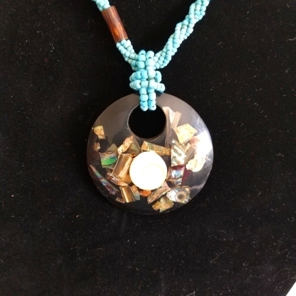 Faux Beaded Turquoise Rope Necklace 18" - Picture 5 of 7